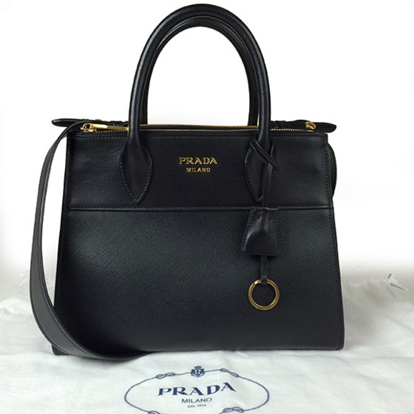 Prada Saffiano Calf Leather Paradigm Black 2way Handbag - Picture 1 of 6